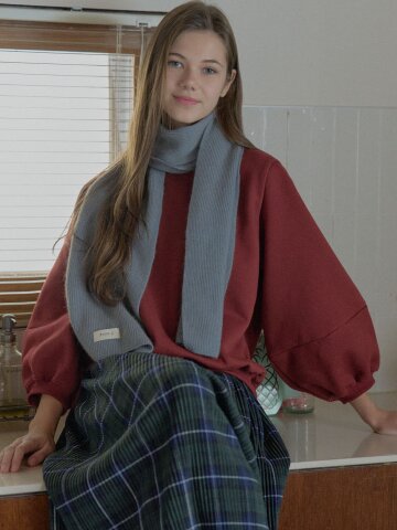 Round Volume Sleeve Brushed Sweatshirts - WINE (기모)