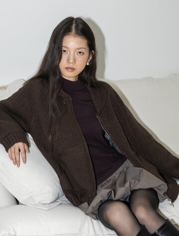 IT_Zipper knit casual cardigan_BROWN