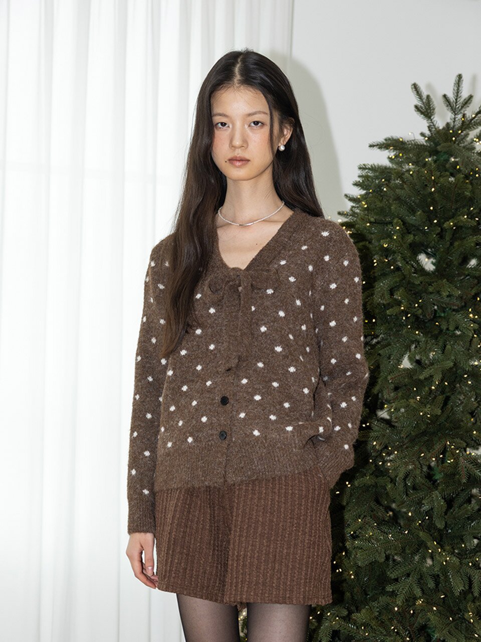 IT_Polka dot knit tie cardigan_2color