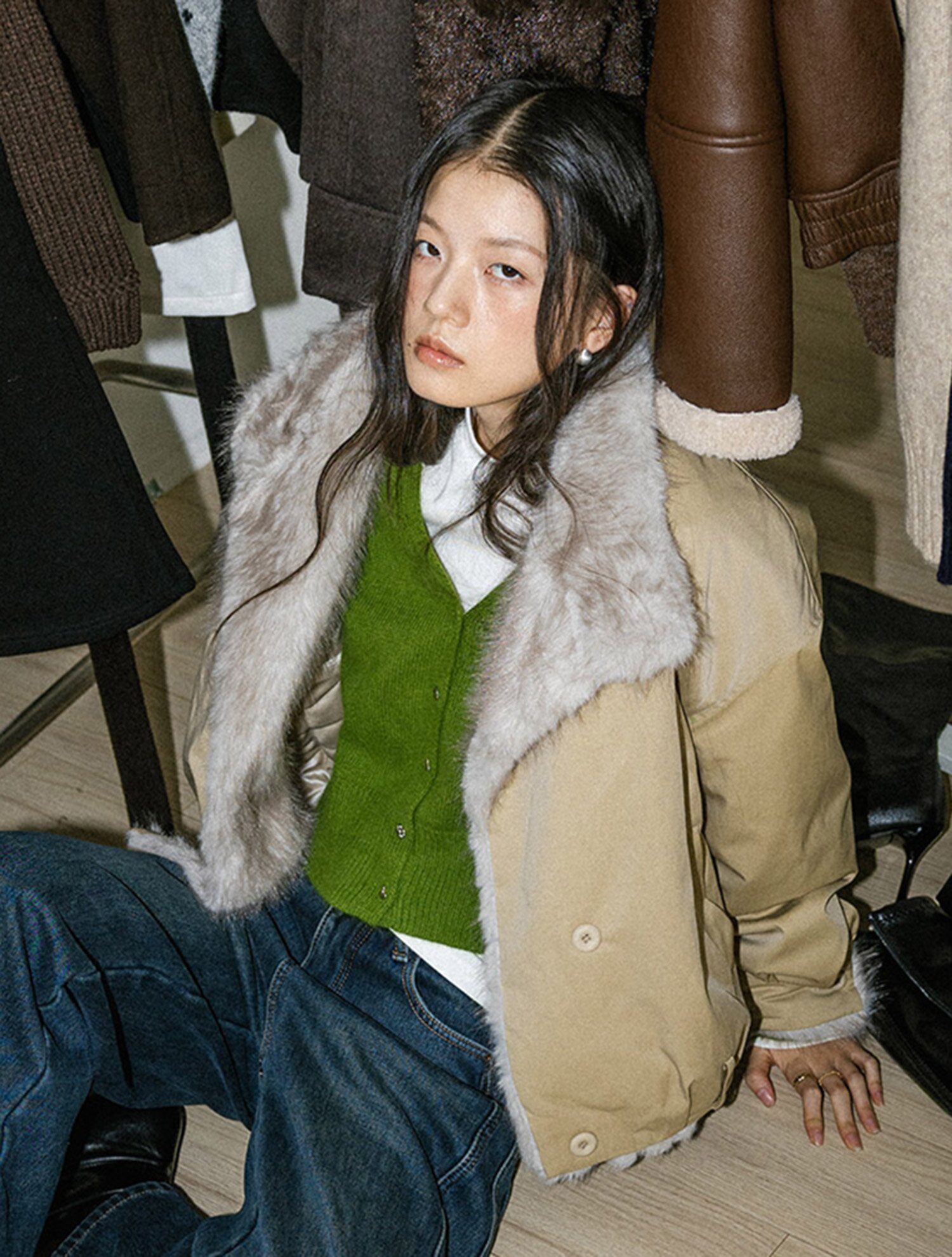 IT_Fur collar short coat_BEIGE