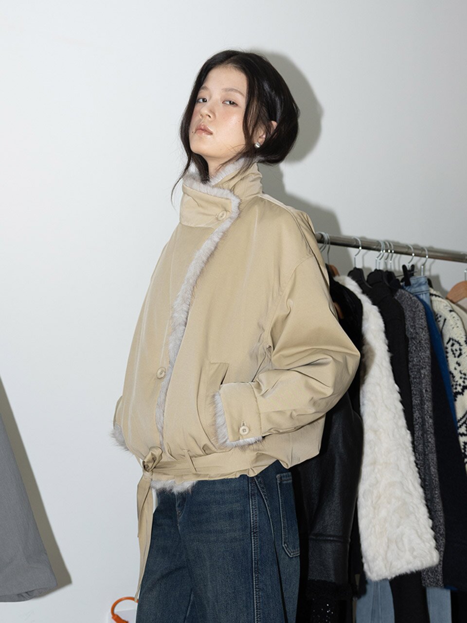 IT_Fur collar short coat_BEIGE