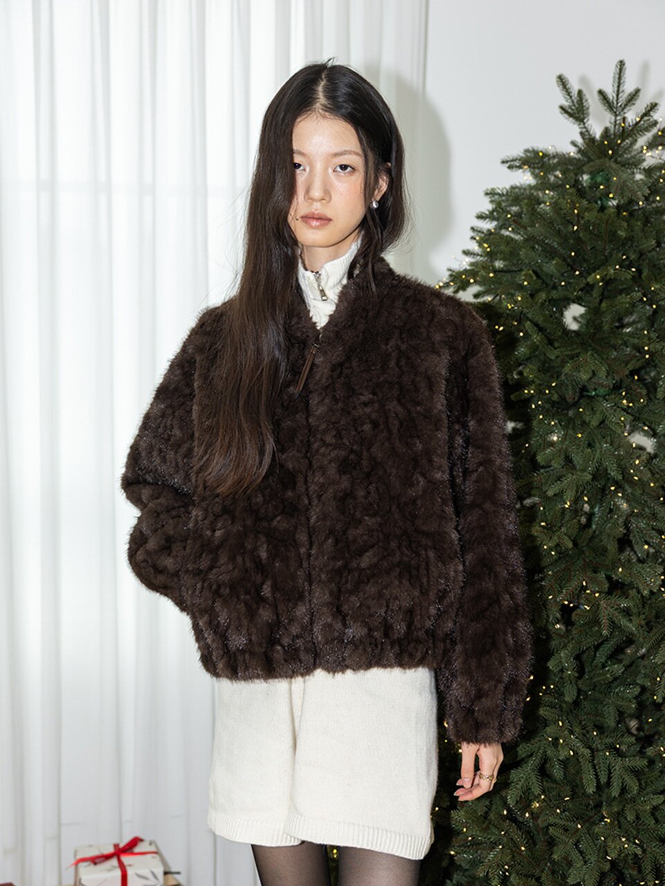 IT_Zipper fur short coat_BROWN