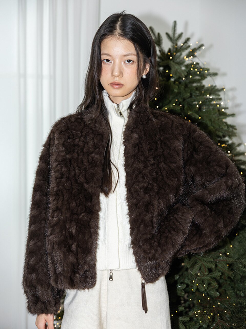 IT_Zipper fur short coat_BROWN