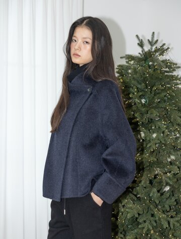 IT_High neck turn coat_NAVY