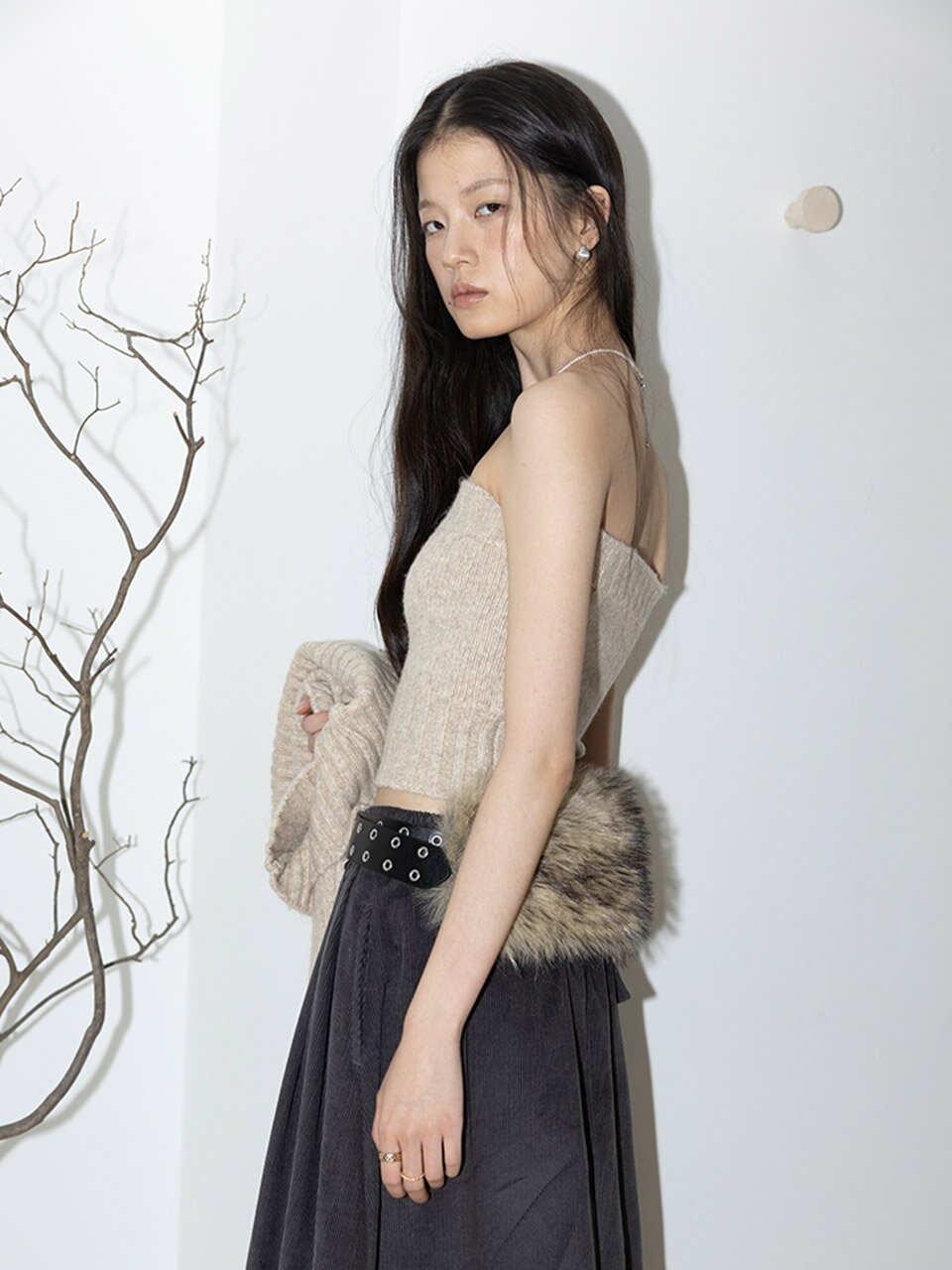 IT_Tube top hot knit two-piece set_OATMEAL