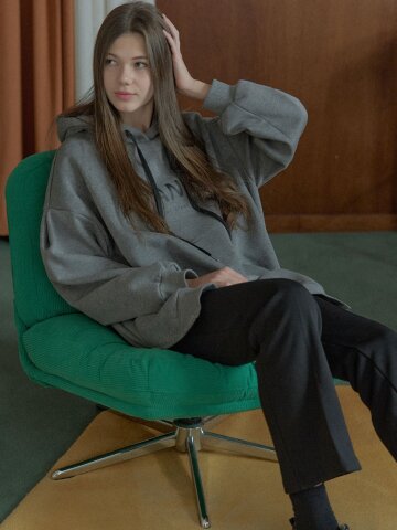 Logo Hooded Long T-Shirt - CHARCOAL (기모)