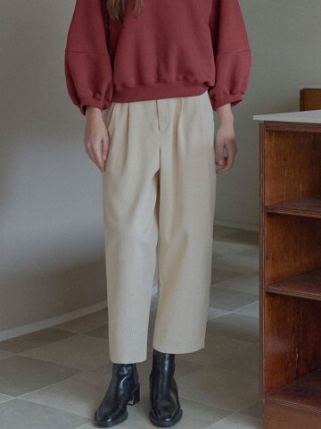 Corduroy Crop Banding Pants - CREAM