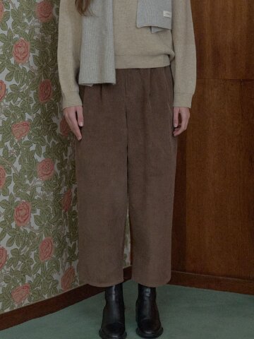 Corduroy Crop Banding Pants - BROWN