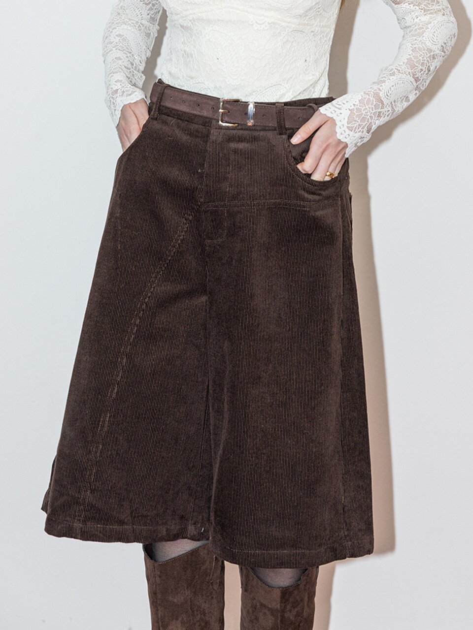 DD_Corduroy straight-leg half pants_BROWN