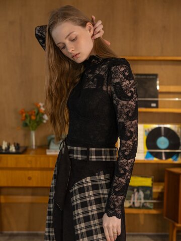 DD_Lace pattern long sleeves top_2color