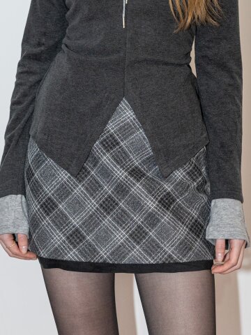 DD_Diamond grid velvet hem skirt_GRAY