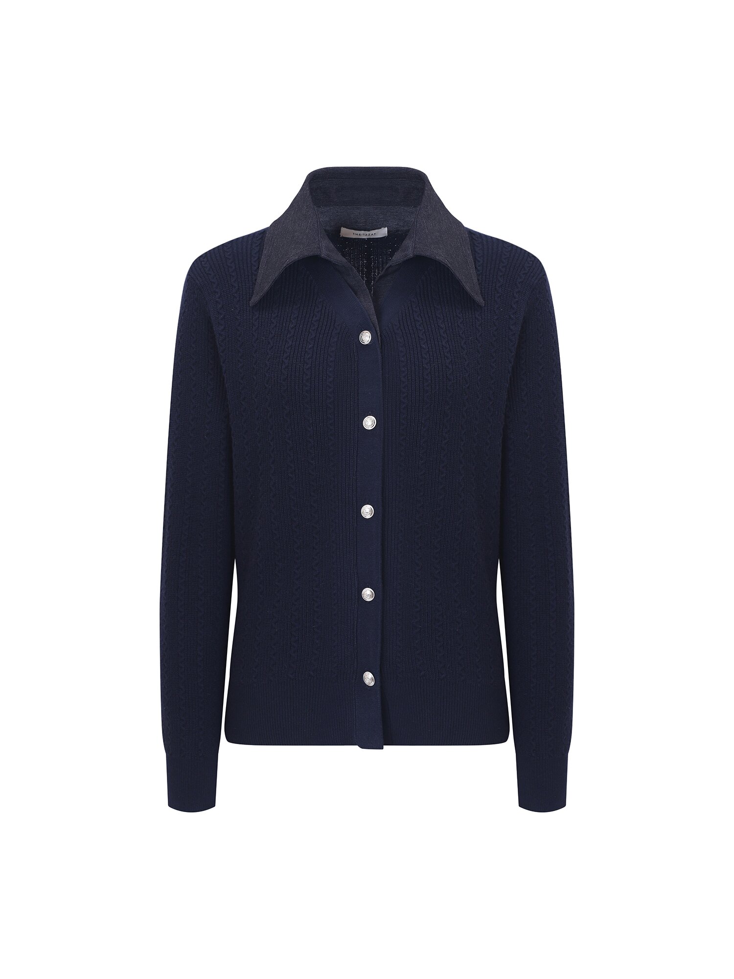 데님 칼라 니트 가디건 (NAVY)
