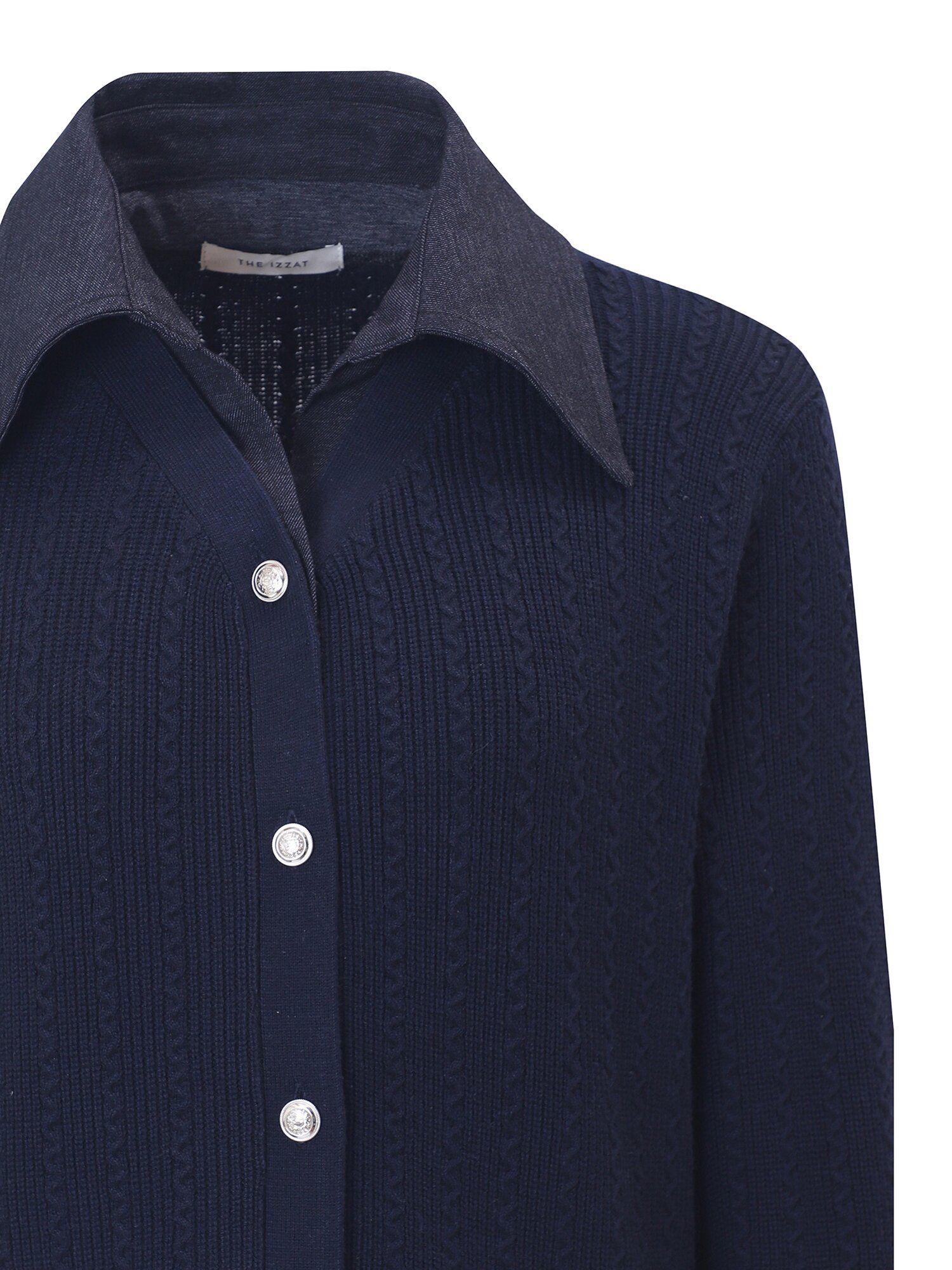 데님 칼라 니트 가디건 (NAVY)
