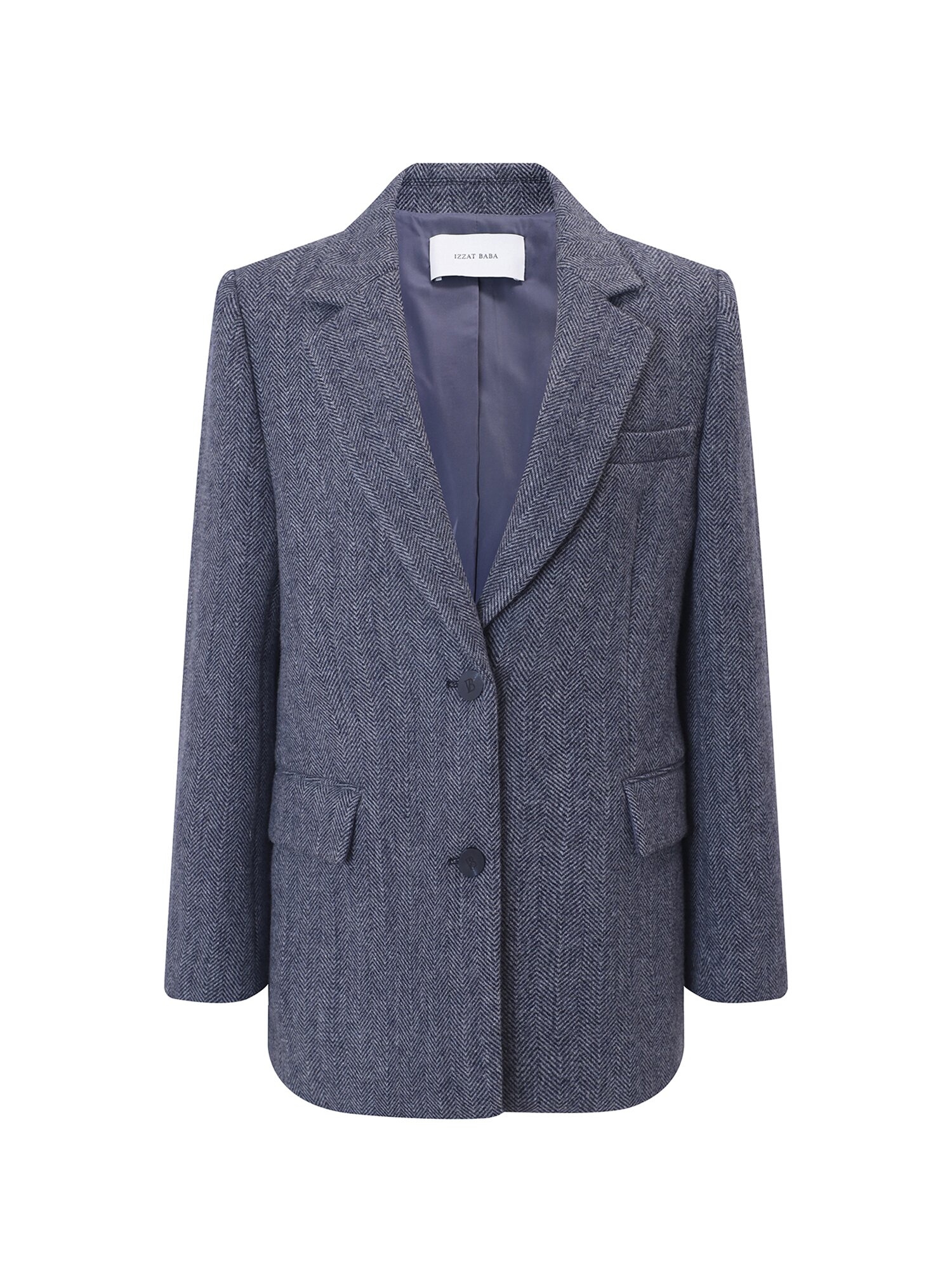 울 블렌드 헤링본 싱글칼라 재킷 (NAVY)