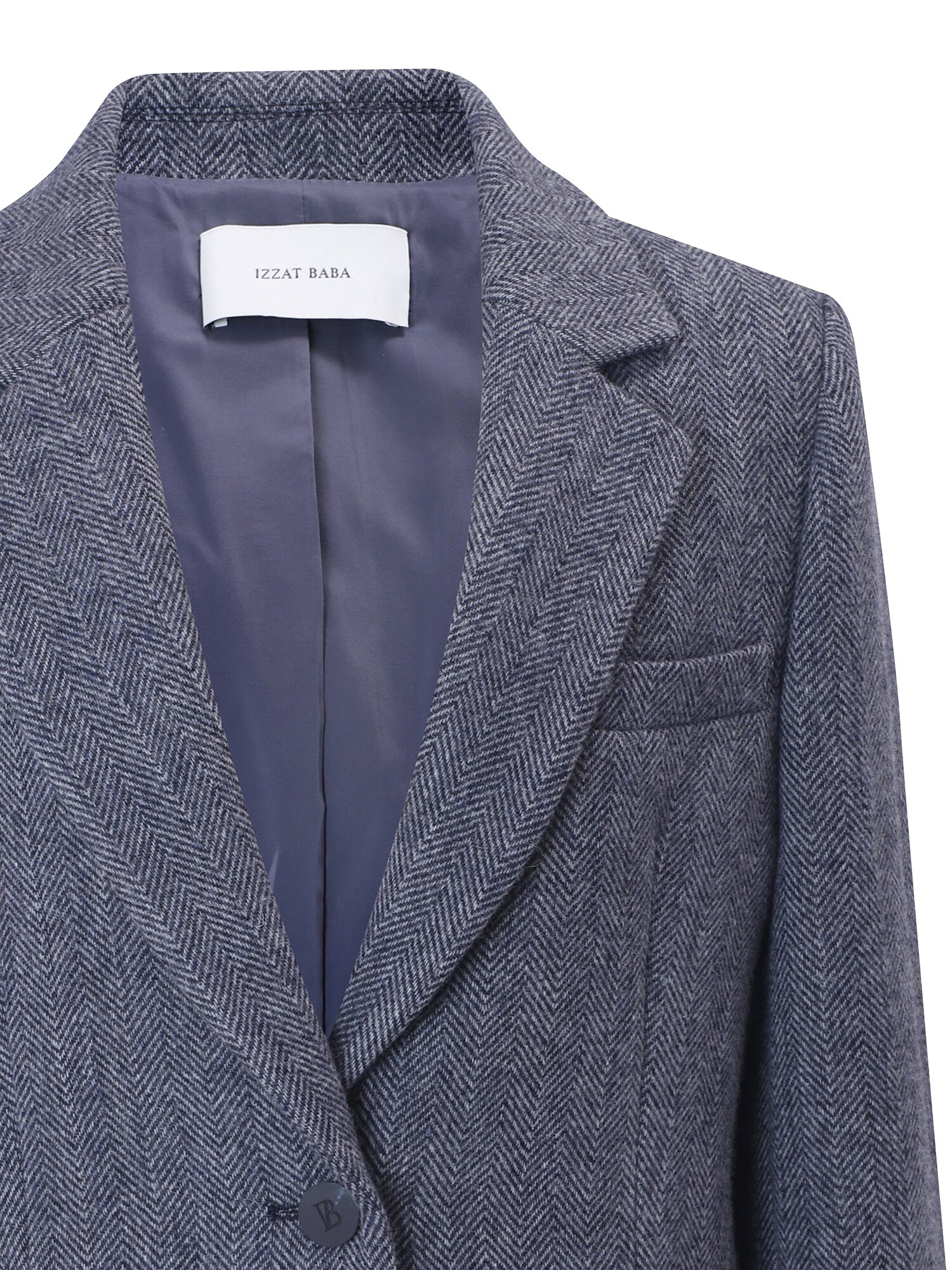 울 블렌드 헤링본 싱글칼라 재킷 (NAVY)