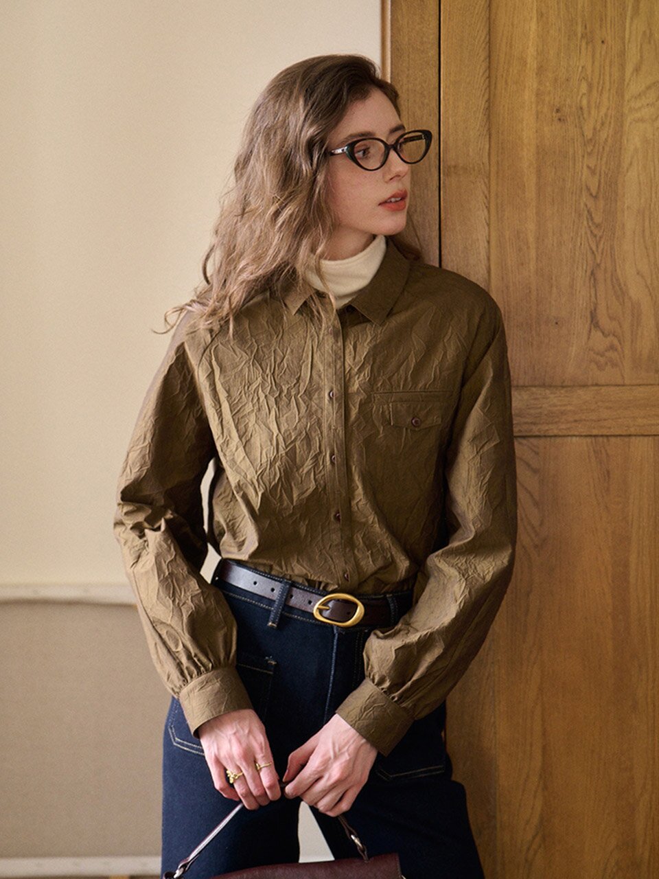 SR_Wrinkled textured lapel shirt