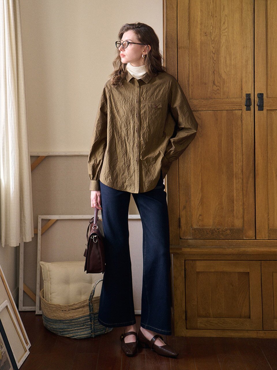 SR_Wrinkled textured lapel shirt