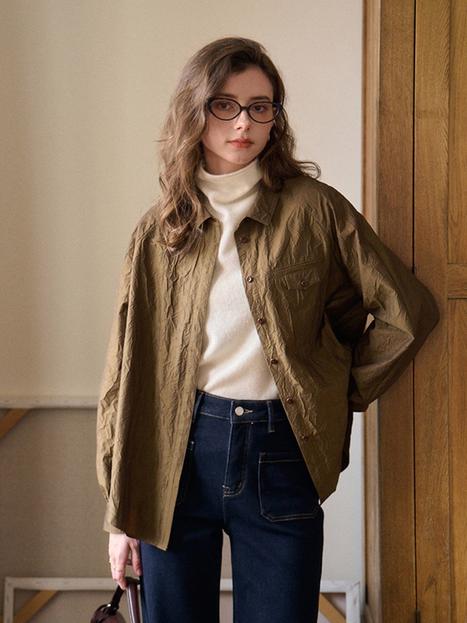 SR_Wrinkled textured lapel shirt
