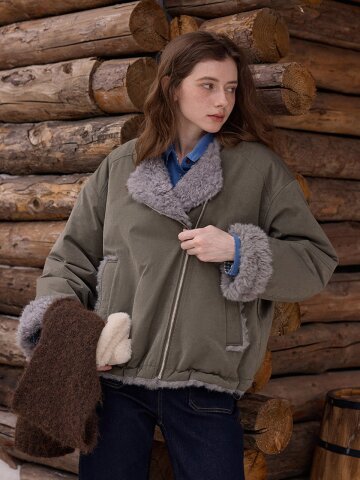 SR_Zipper lapel short jacket_2color