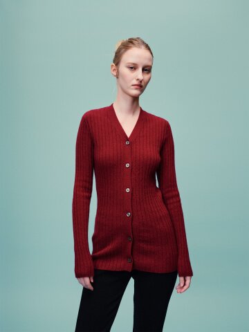 칼레이트 퓨어 캐시미어 케이트 리브드 브이넥 카디건