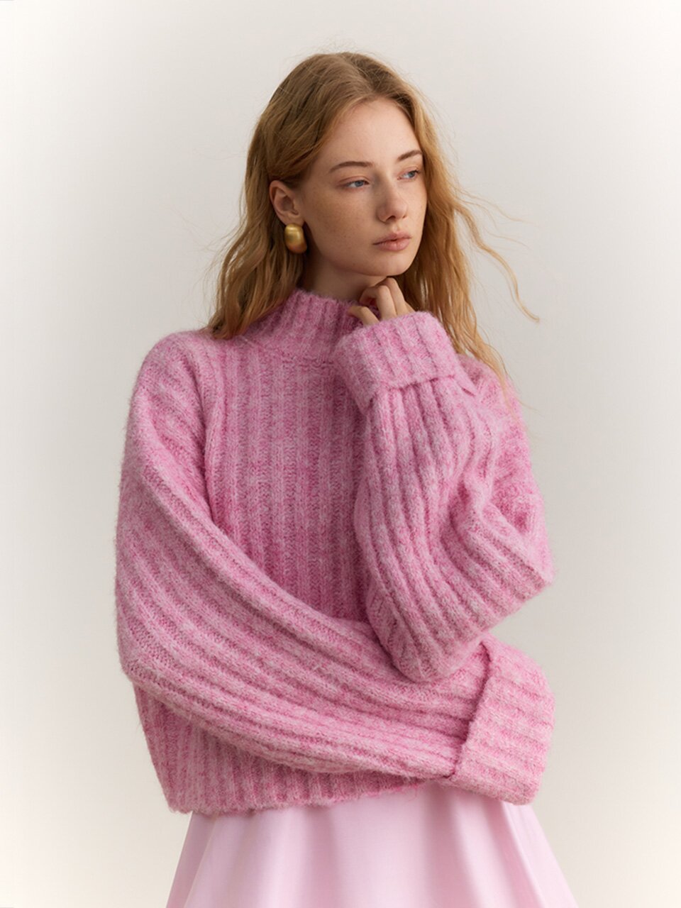 YY_High neck pit strip sweater