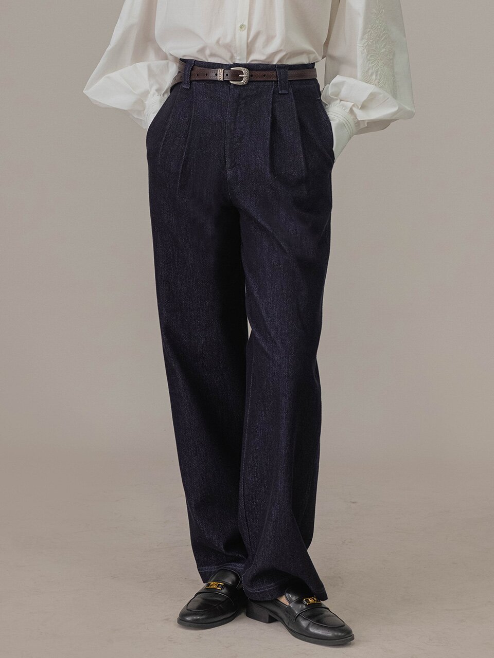 DA_Washed jacquard denim pants