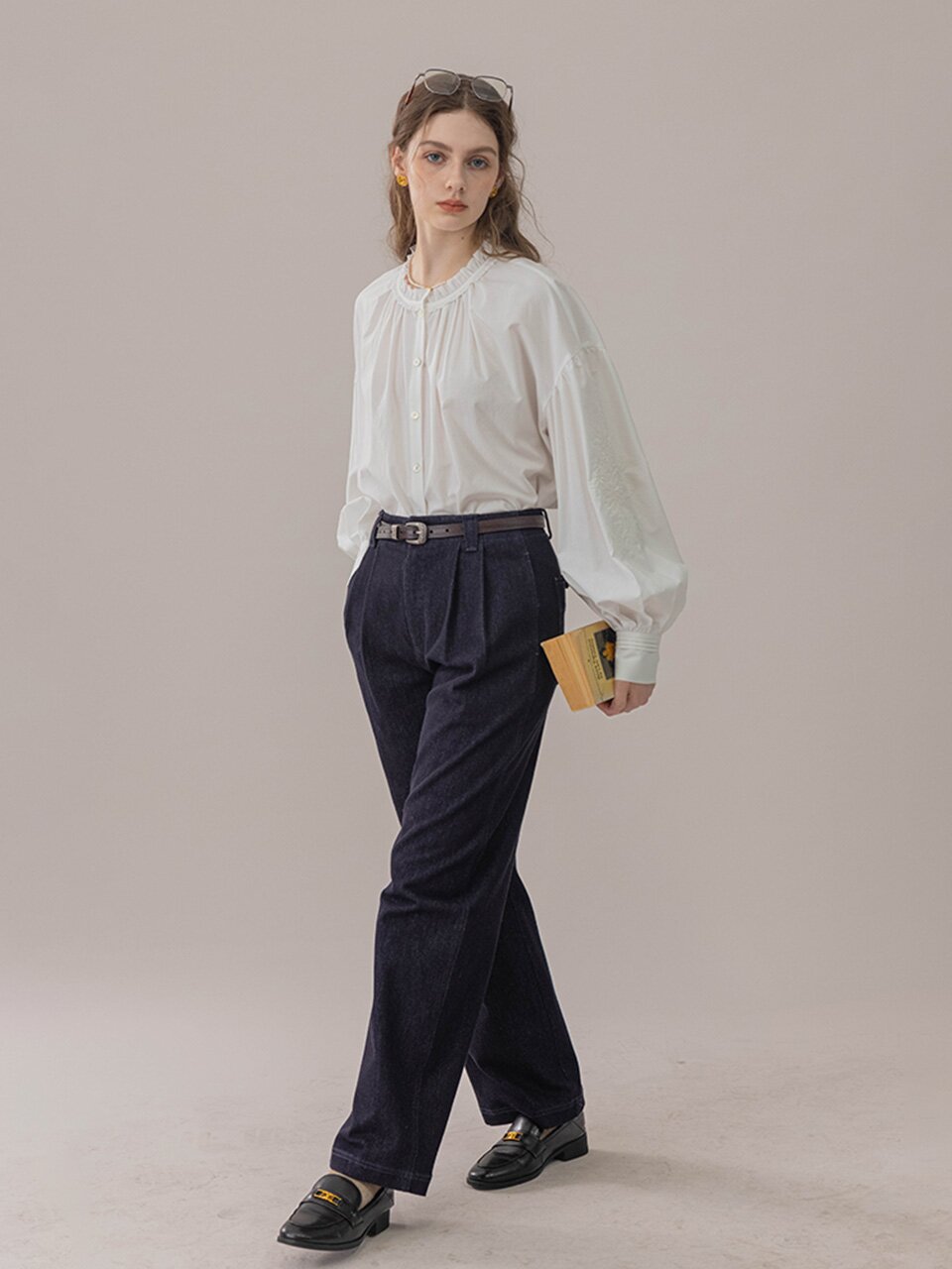 DA_Washed jacquard denim pants