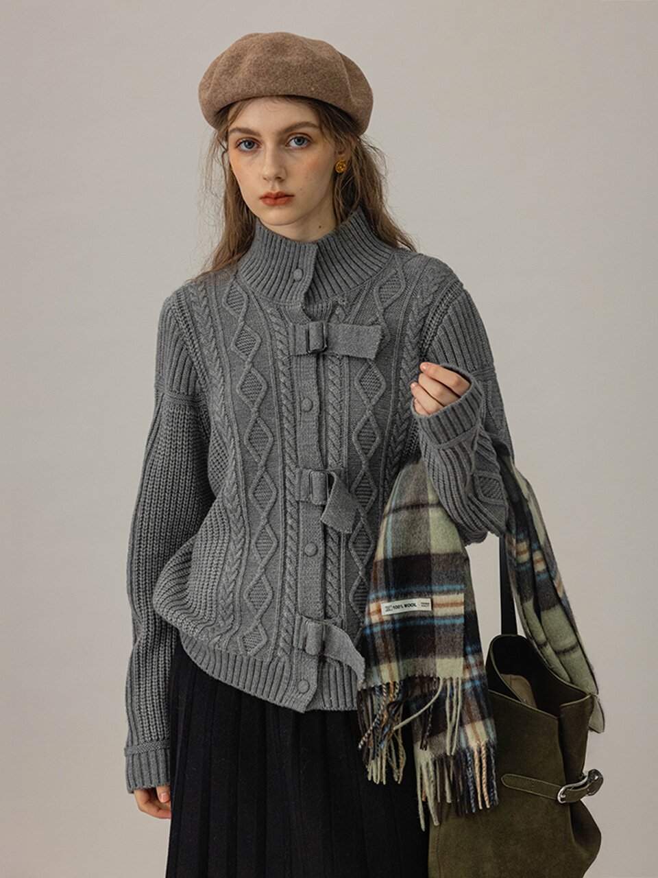 DA_Cable high knit cardigan_2color