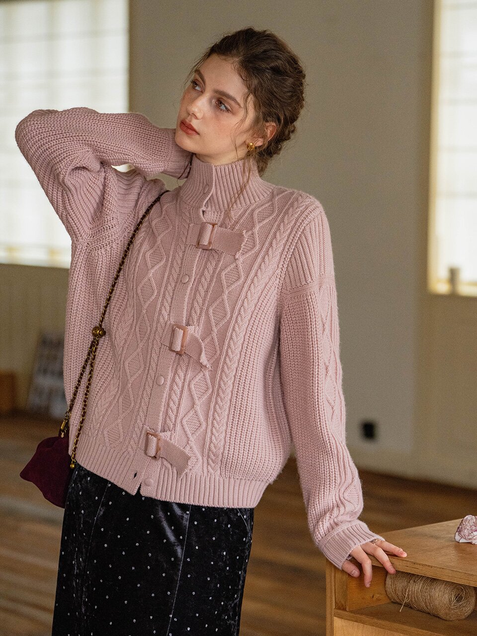 DA_Cable high knit cardigan_2color