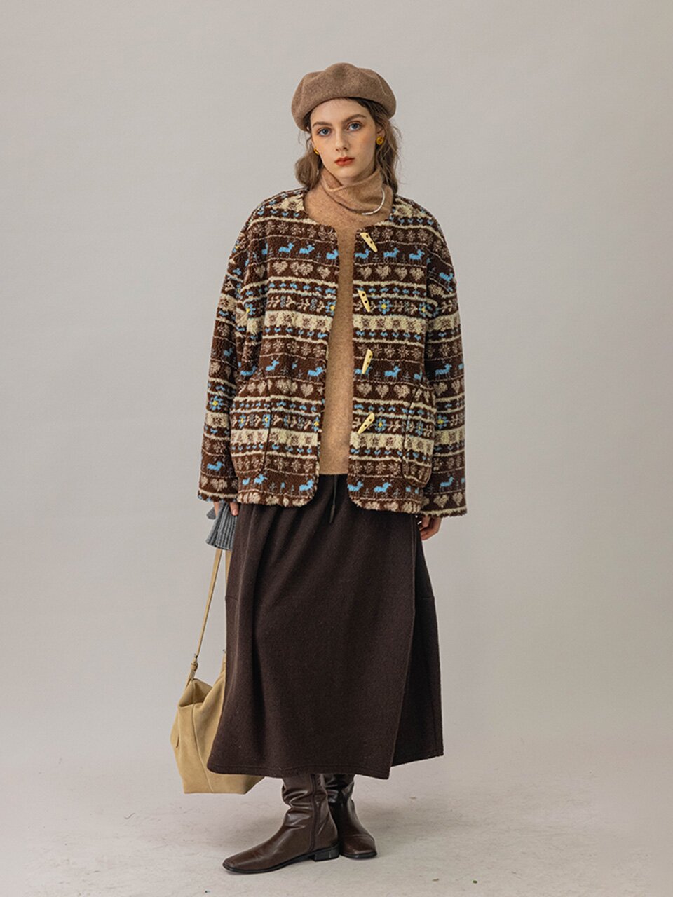 DA_Grainy plush warm jacket_BROWN
