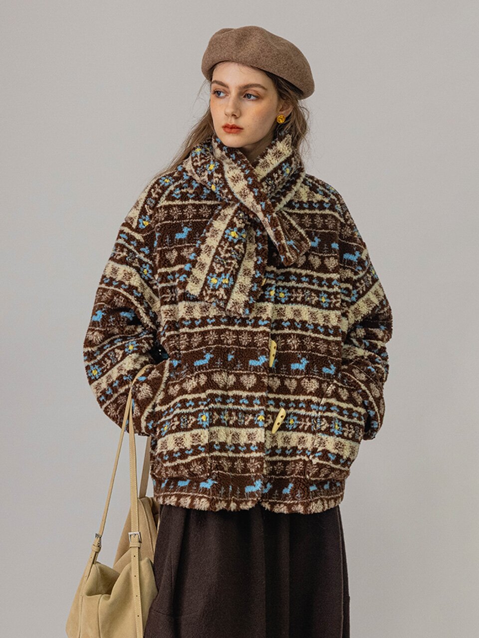 DA_Grainy plush warm jacket_BROWN