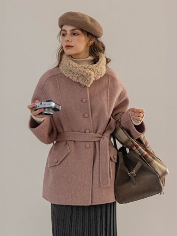 DA_Detachable fur collar coat_PINK