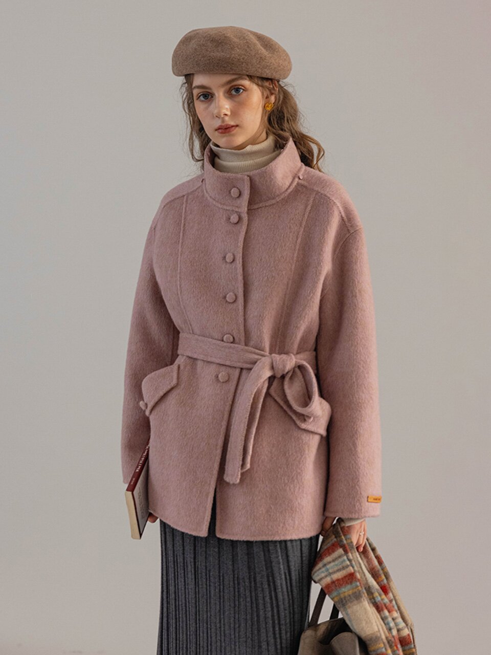 DA_Detachable fur collar coat_PINK