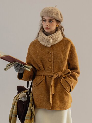 DA_Detachable fur collar coat_CHESTNUT