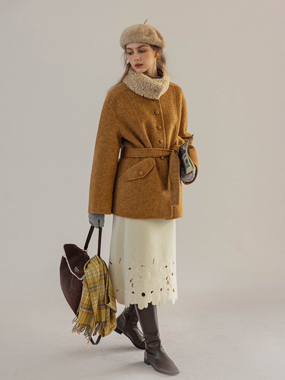 DA_Detachable fur collar coat_CHESTNUT