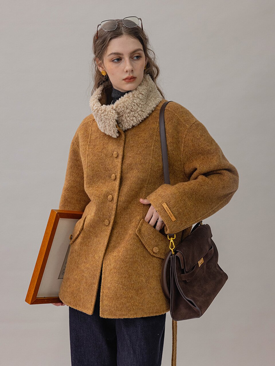 DA_Detachable fur collar coat_CHESTNUT