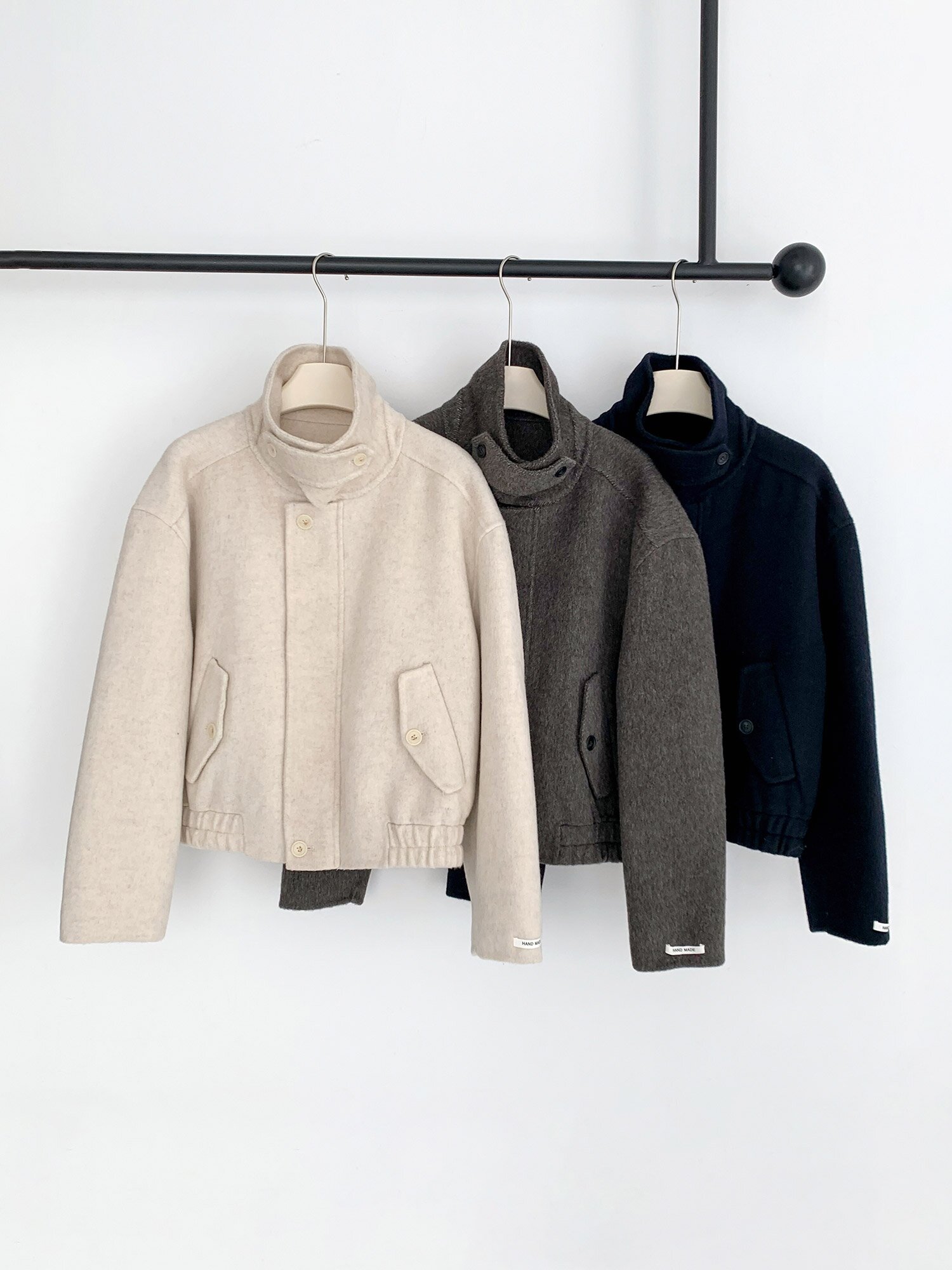 핸드메이드 하이넥 울 블루종 자켓 (3colors)