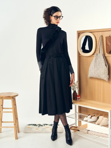 [페리 메라] A라인 벨트 세트 샤틴 스커트 (블랙)