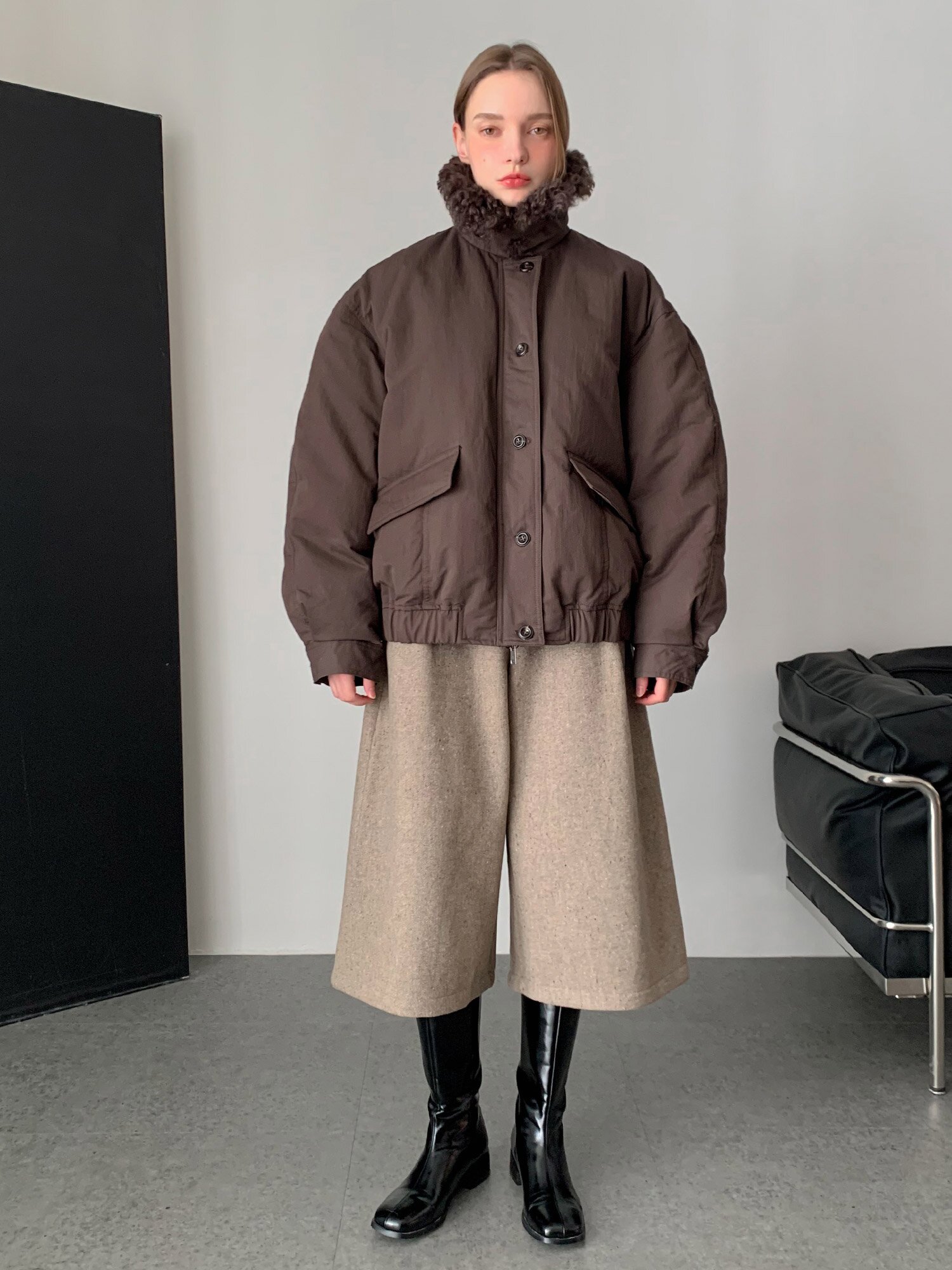 페이크 퍼 카라 봄버 패딩 점퍼 (2colors)
