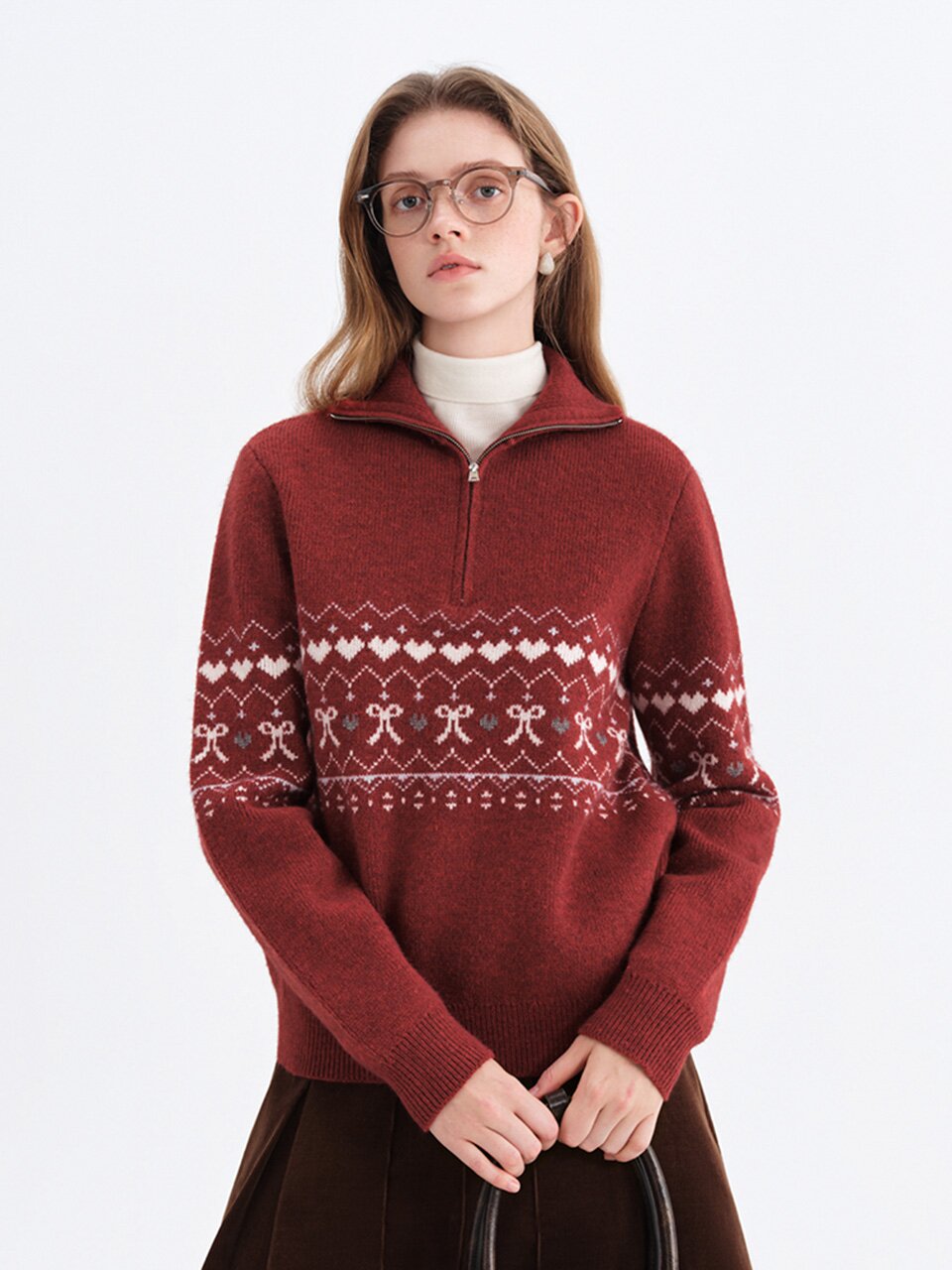 WD_Fair isle half zip-up sweater