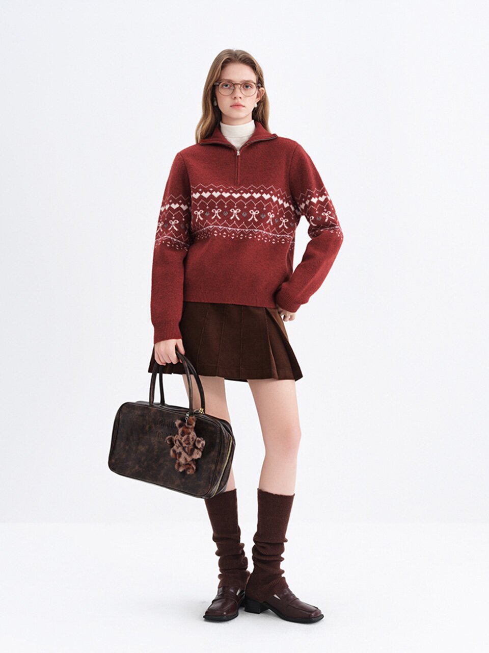 WD_Fair isle half zip-up sweater
