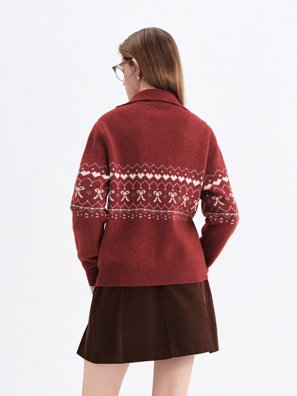 WD_Fair isle half zip-up sweater