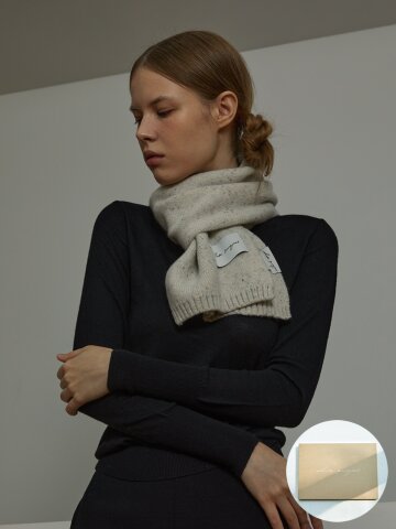 [기프트박스]_멜란지 버진울 니트 머플러_크림_남녀공용