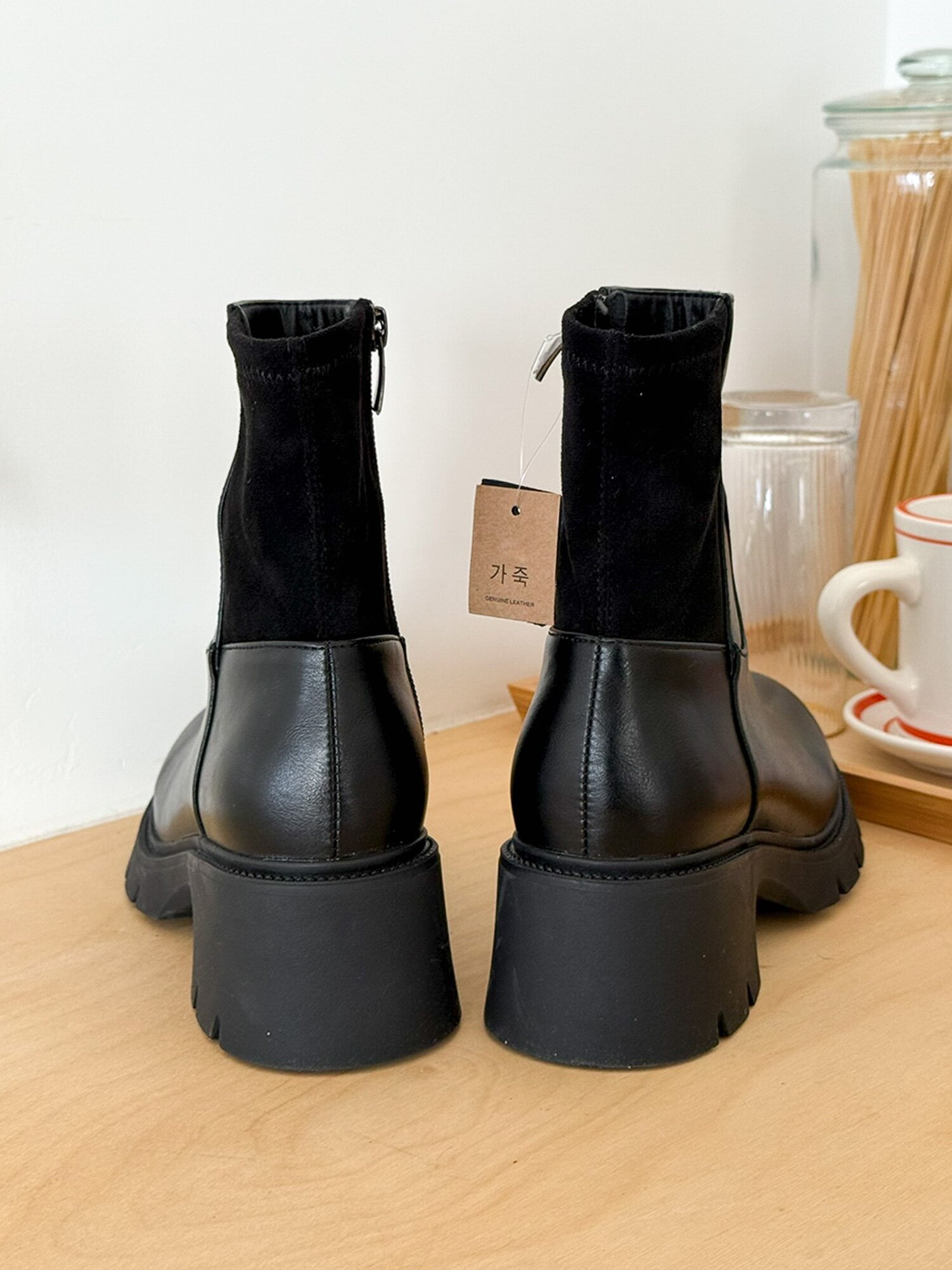 [소가죽] 카리엔 가죽 콤비 경량 앵클 부츠 5cm