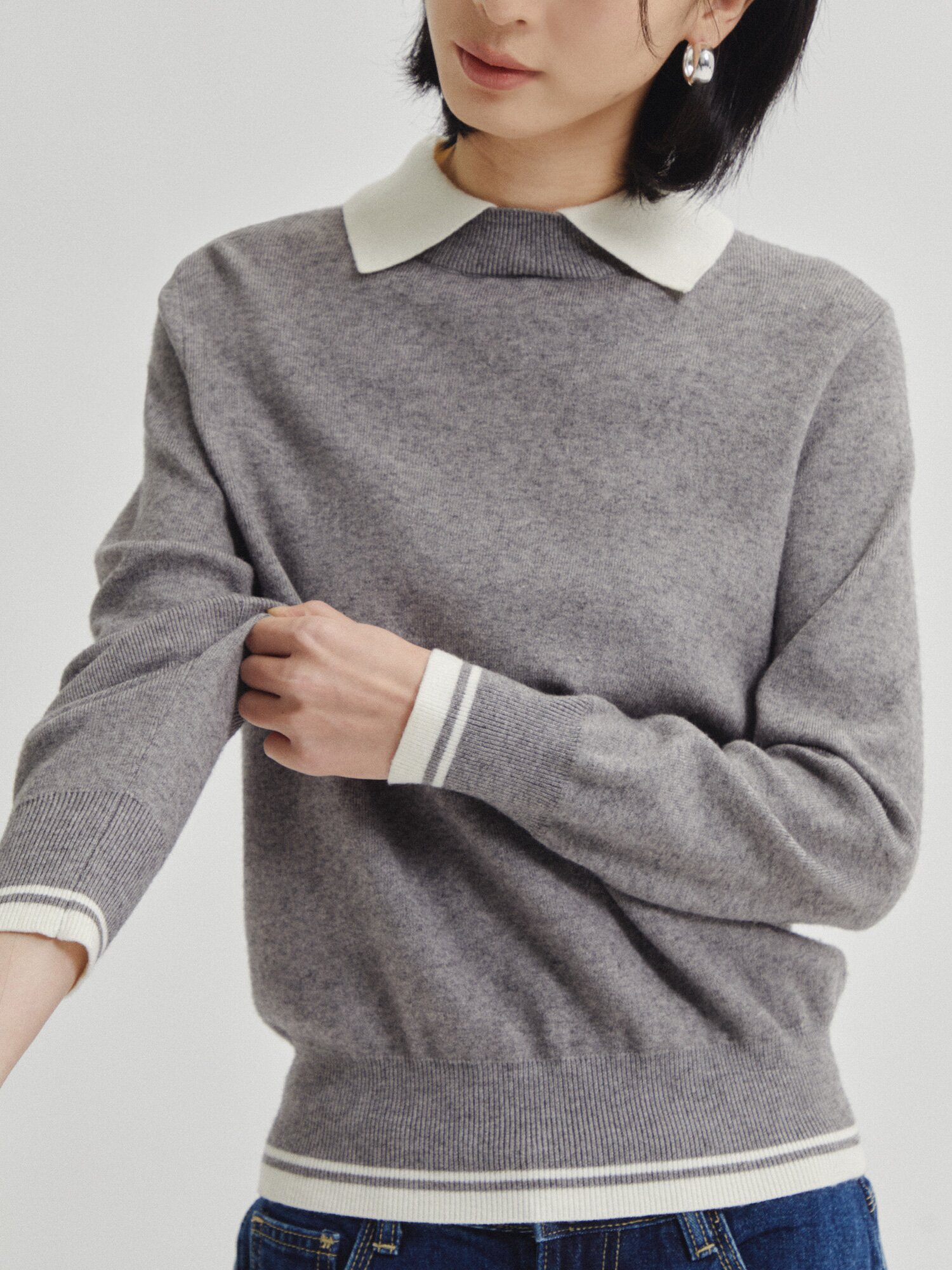칼라 레이어드 풀오버 니트 (GREY)