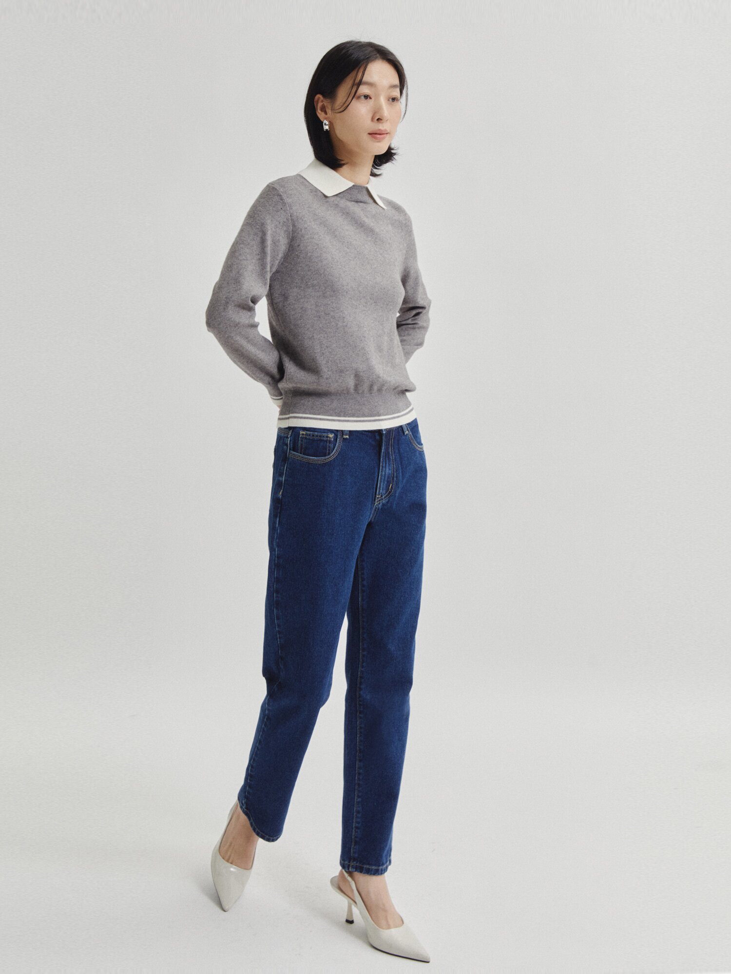 칼라 레이어드 풀오버 니트 (GREY)