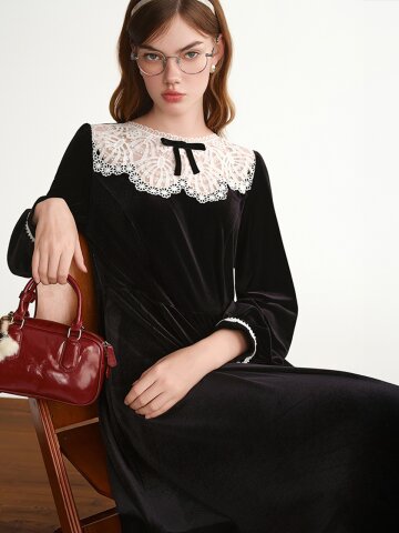 AR_Bow lace velvet dress