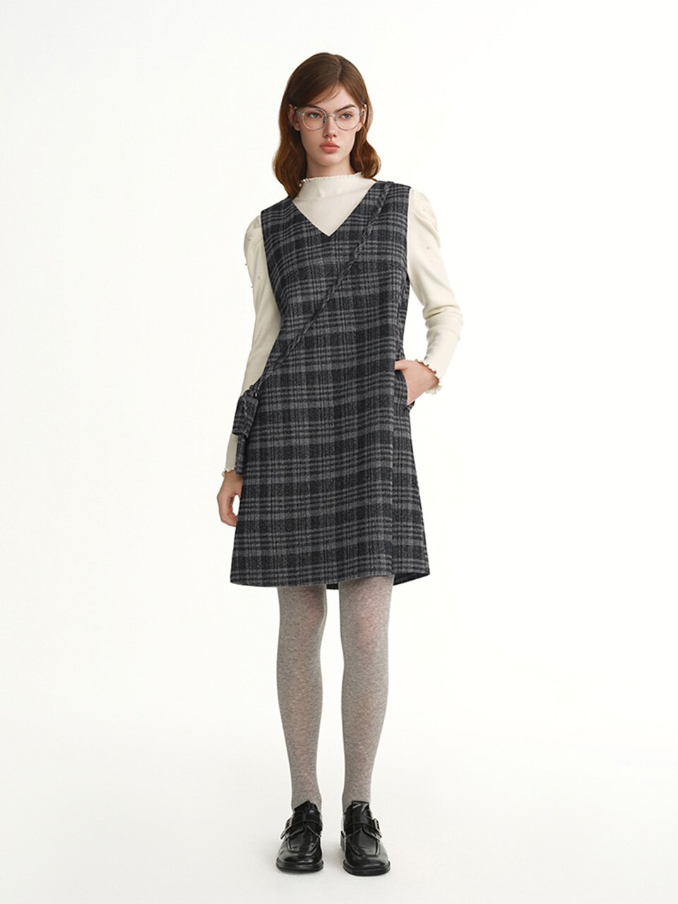 AR_Plaid v-neck sleeveless dress