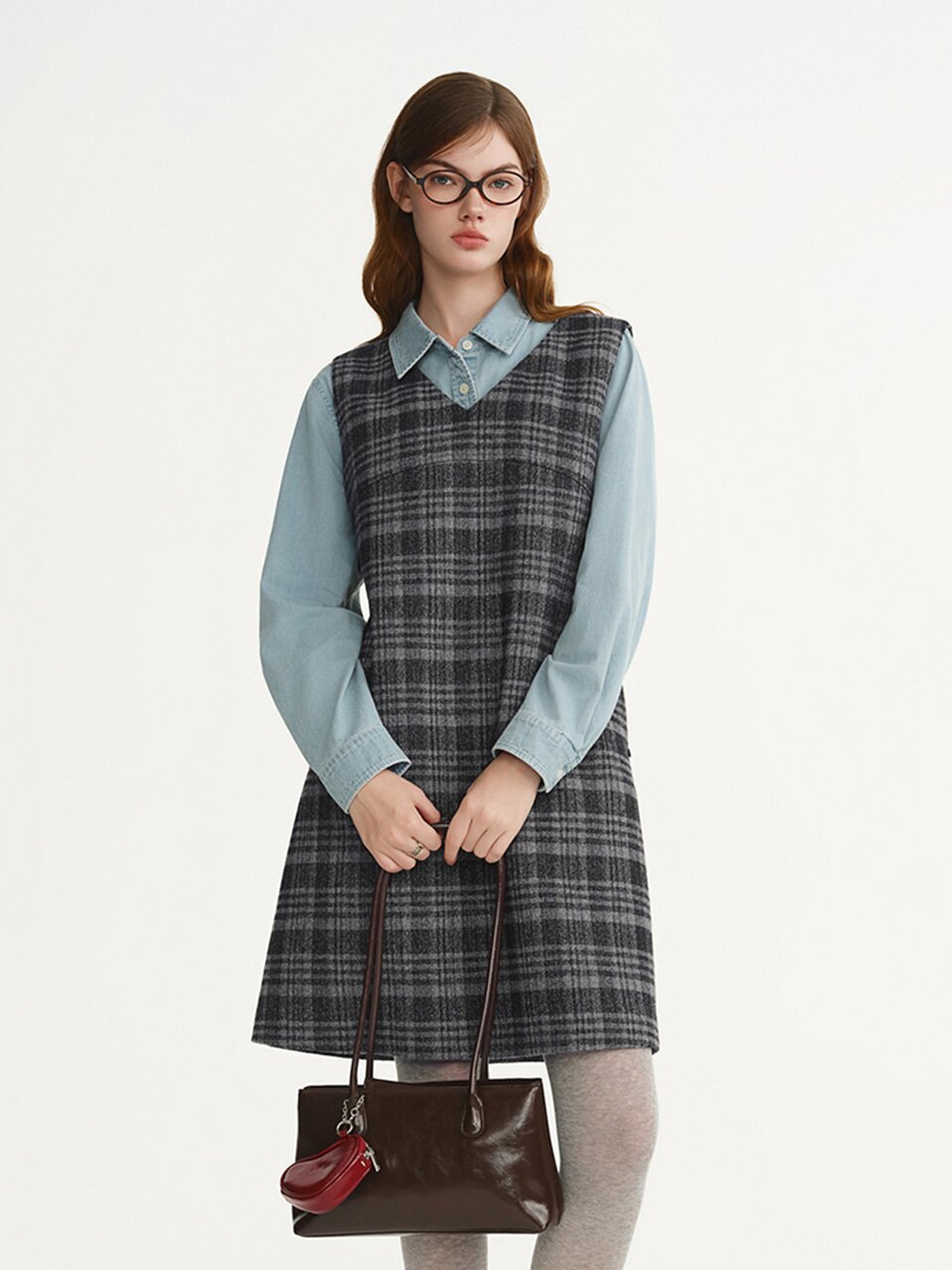 AR_Plaid v-neck sleeveless dress