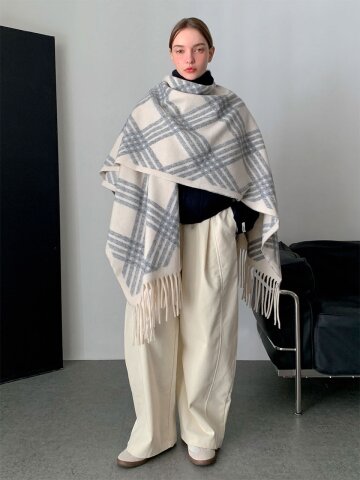 빈티지 체크 프린지 숄 (4colors)